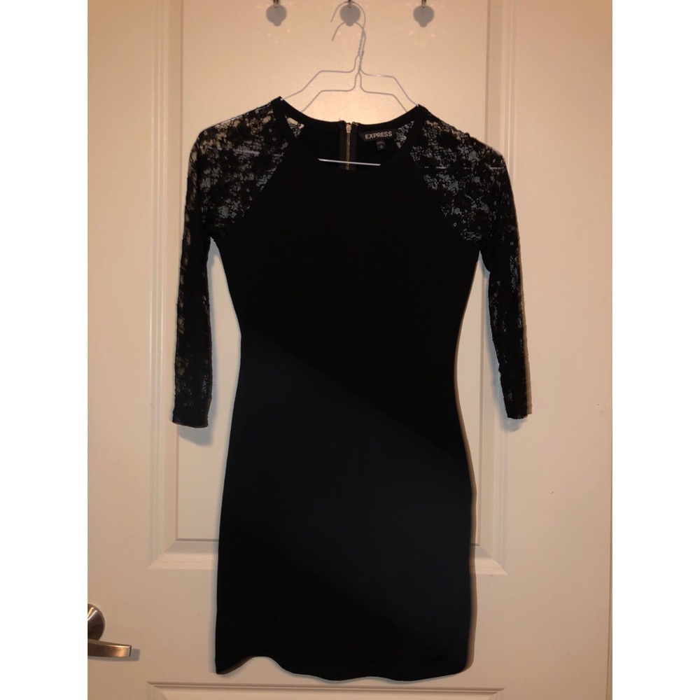 Express fitted, mesh long sleeve dress.